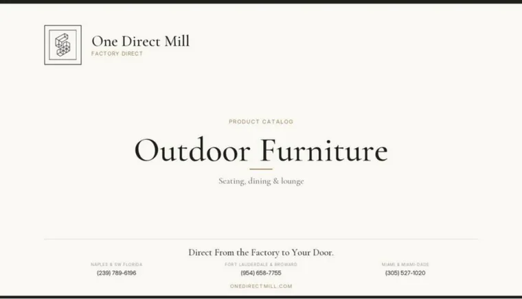 Outdoor Furniture catalog cover — One Direct Mill