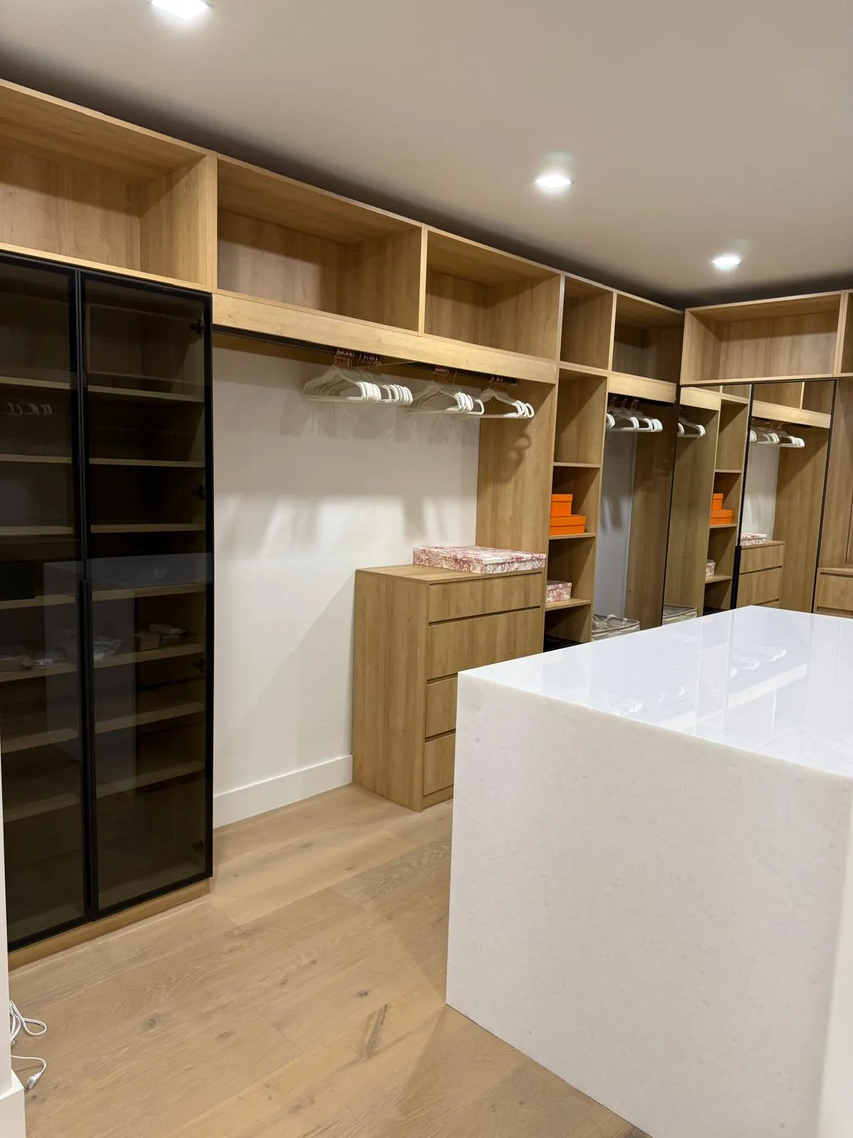 Glass-front closet — One Direct Mill project in South Florida